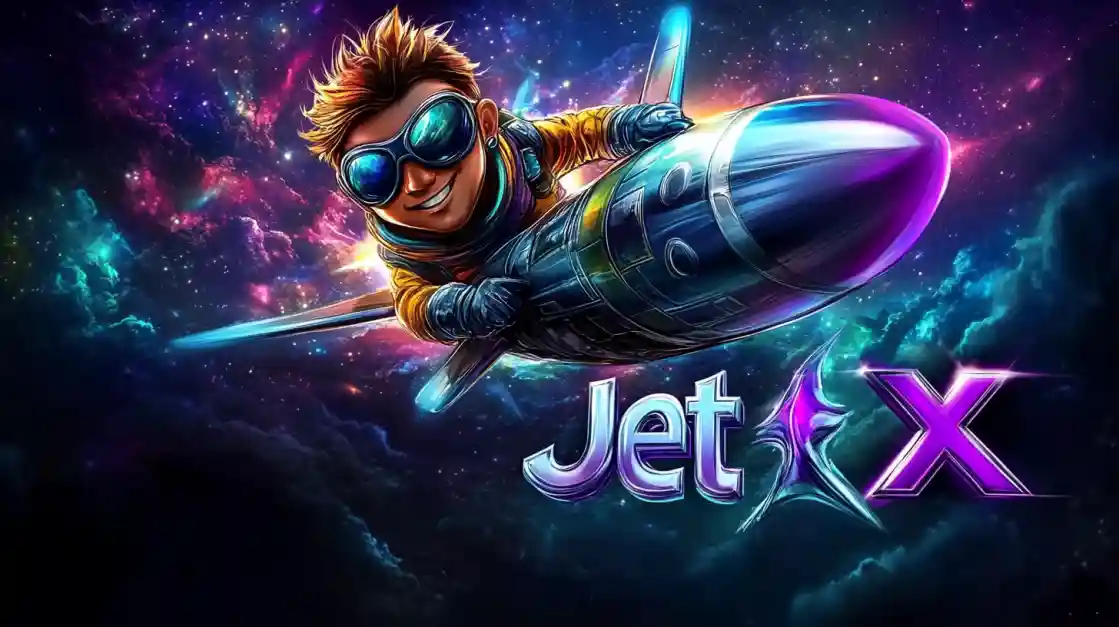 77FB JetX - Space Adventure Crash Game with Cosmic Gaming Thrills Blonde astronaut character riding futuristic spacecraft through colorful cosmic nebula for 77FB JetX crash game experience